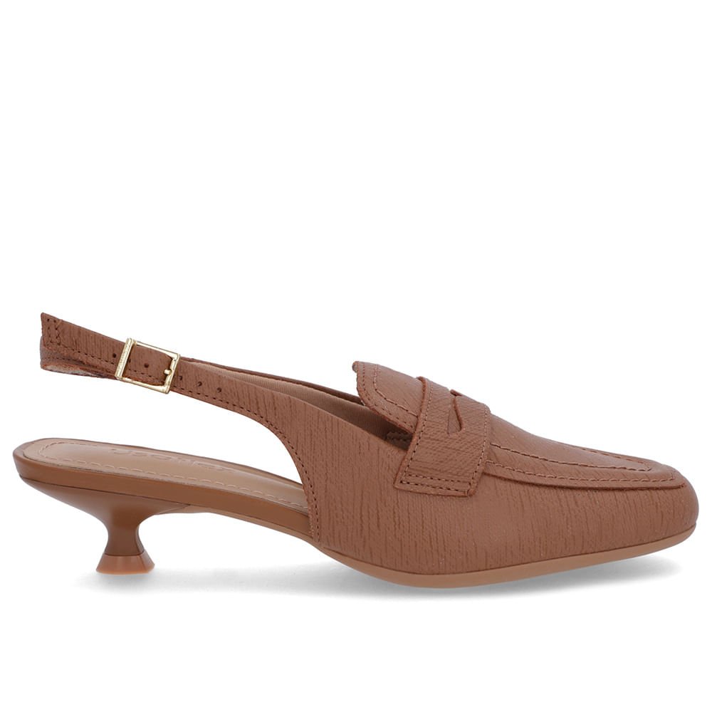 Slingback Marrom Tira Calcanhar Couro Textura