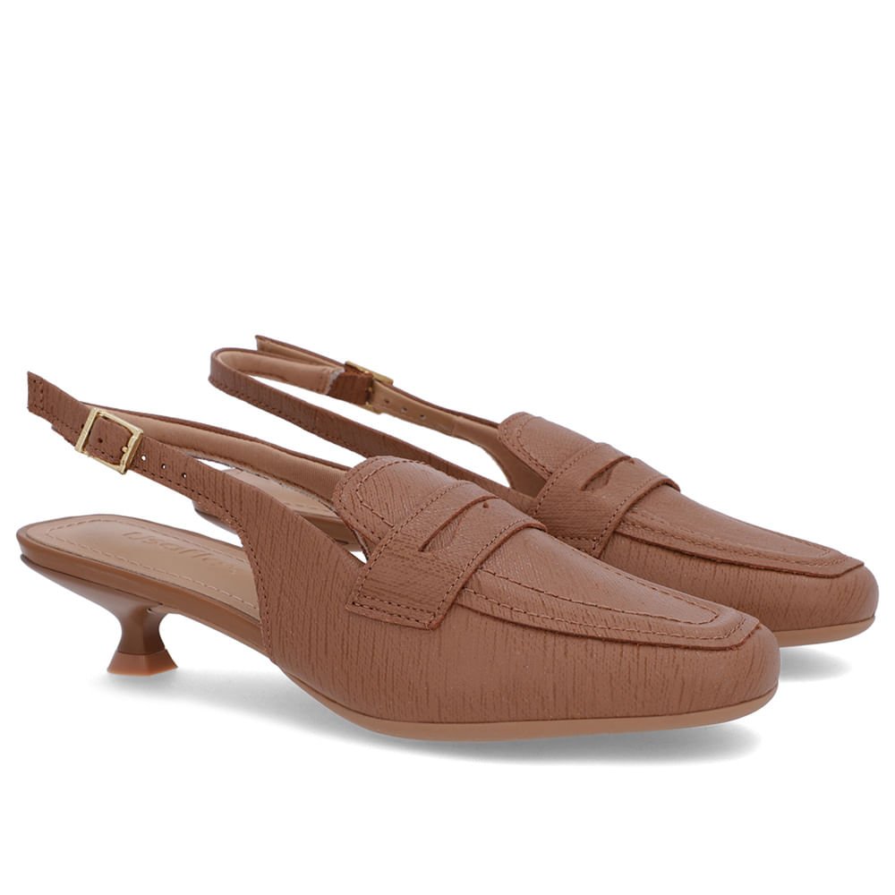Slingback Marrom Tira Calcanhar Couro Textura Marrom 2