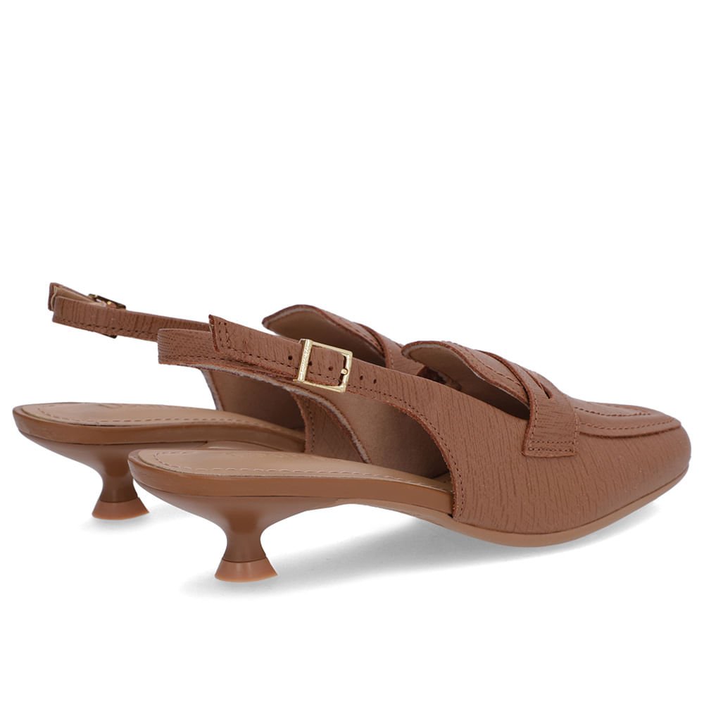 Slingback Marrom Tira Calcanhar Couro Textura Marrom 3