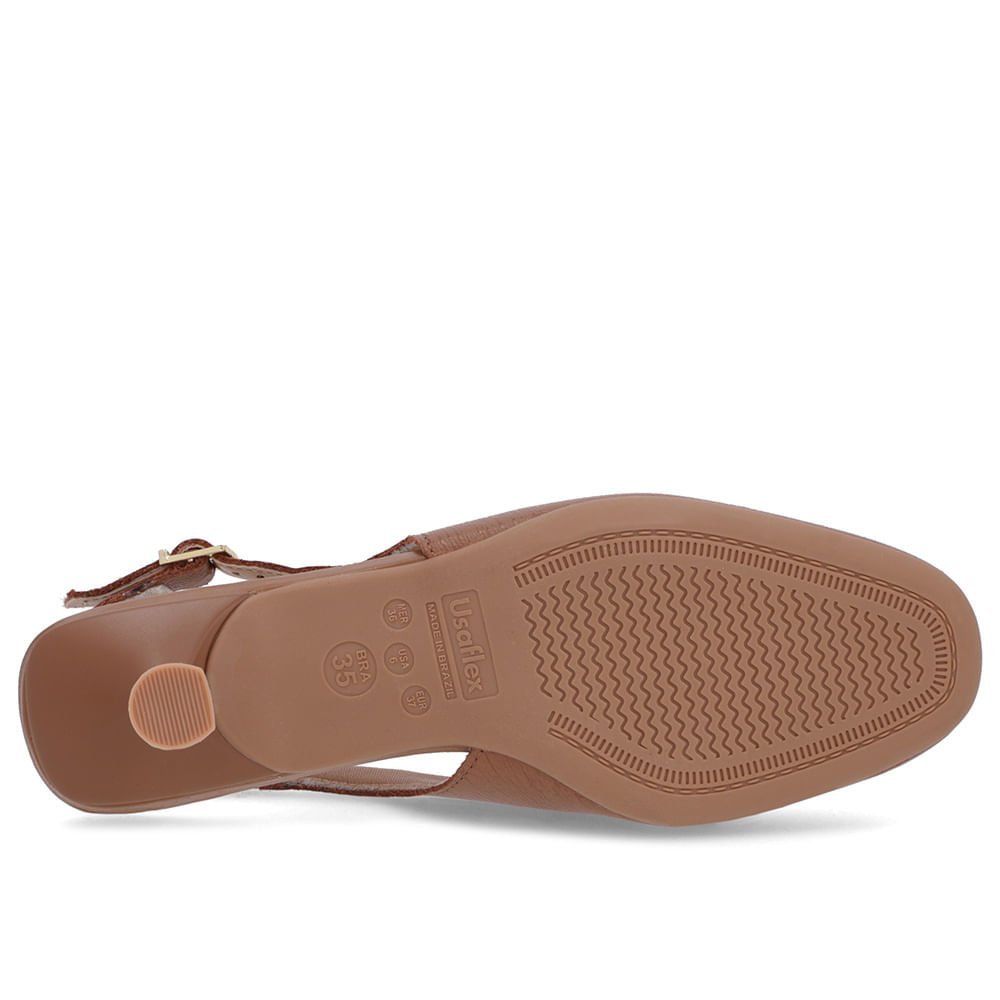 Slingback Marrom Tira Calcanhar Couro Textura Marrom 5