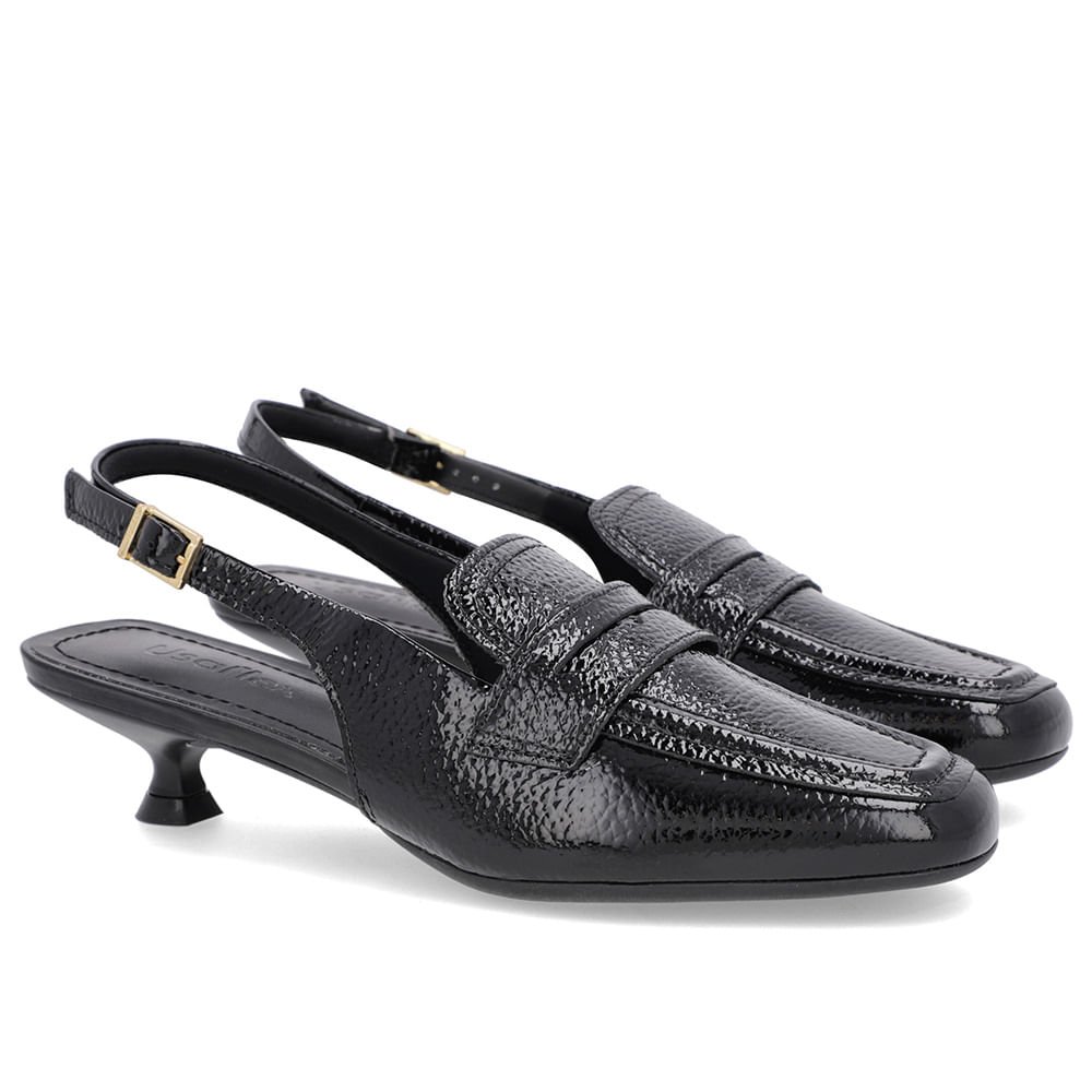 Slingback Preto Tira Calcanhar Verniz Textura Preto 2