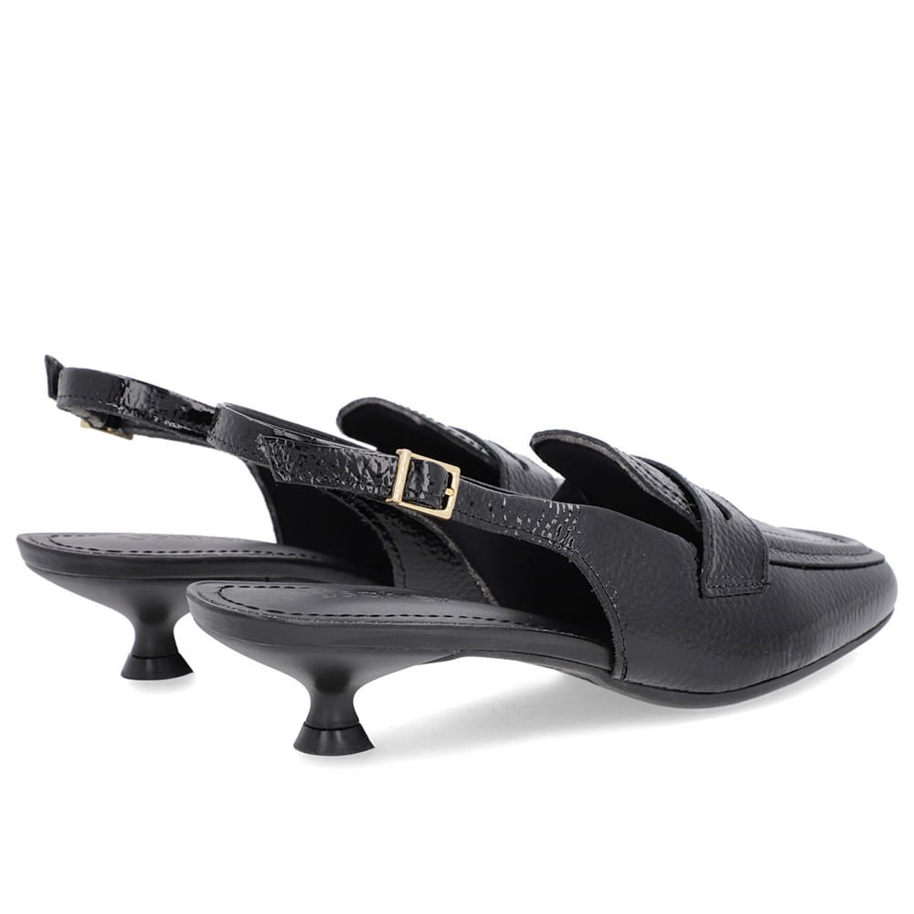 Slingback Preto Tira Calcanhar Verniz Textura Preto 3