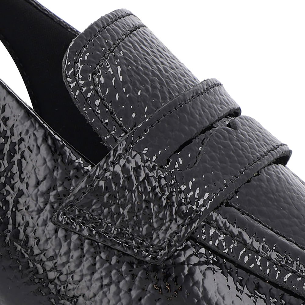 Slingback Preto Tira Calcanhar Verniz Textura Preto 4