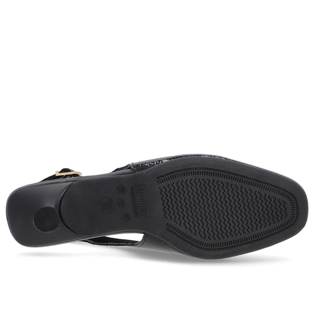 Slingback Preto Tira Calcanhar Verniz Textura Preto 5