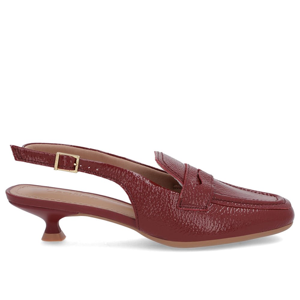 Slingback Vermelho Tira Calcanhar Verniz Textura