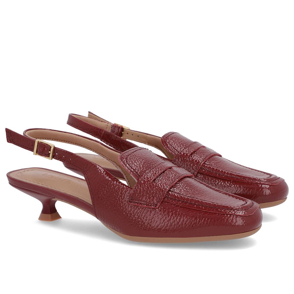 Slingback Vermelho Tira Calcanhar Verniz Textura Bordô 2