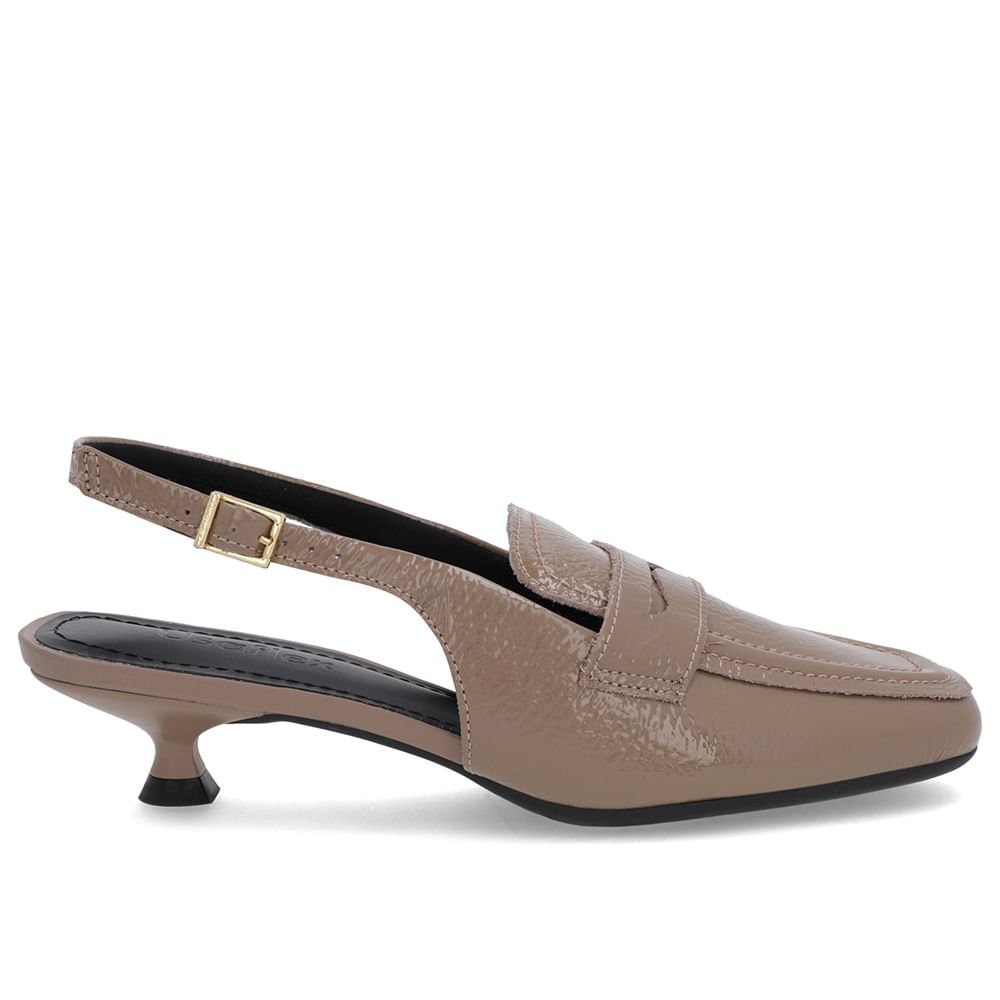 Slingback Marrom Tira Calcanhar Verniz Textura