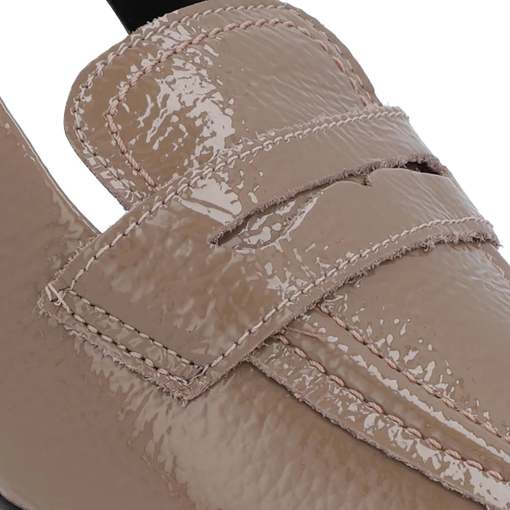 Slingback Marrom Tira Calcanhar Verniz Textura Marrom 4