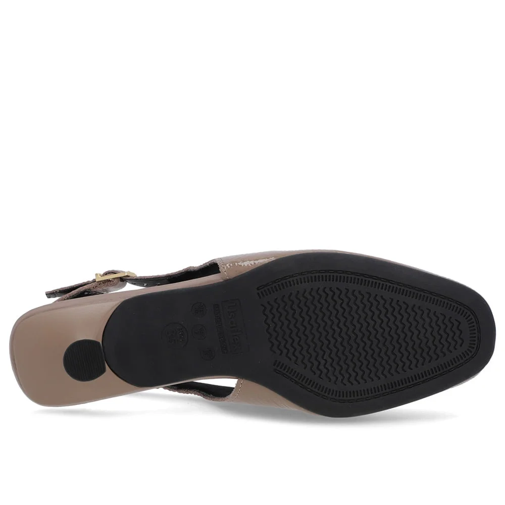 Slingback Marrom Tira Calcanhar Verniz Textura Marrom 5