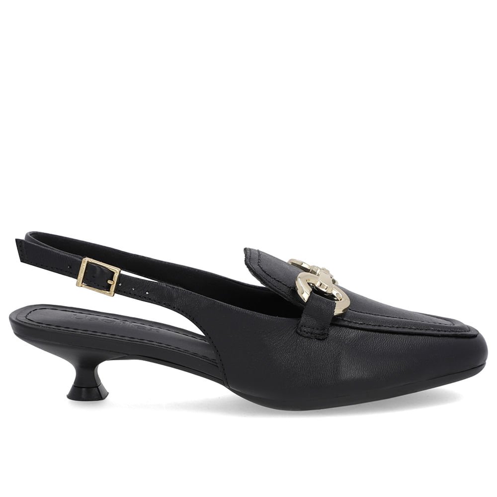 Slingback Preto Tira Calcanhar Couro Bridão