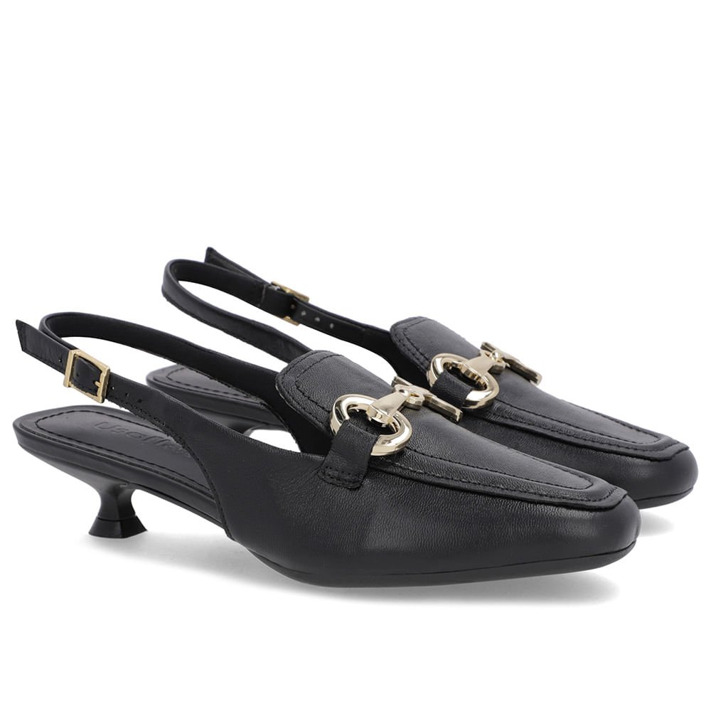 Slingback Preto Tira Calcanhar Couro Bridão Preto 2