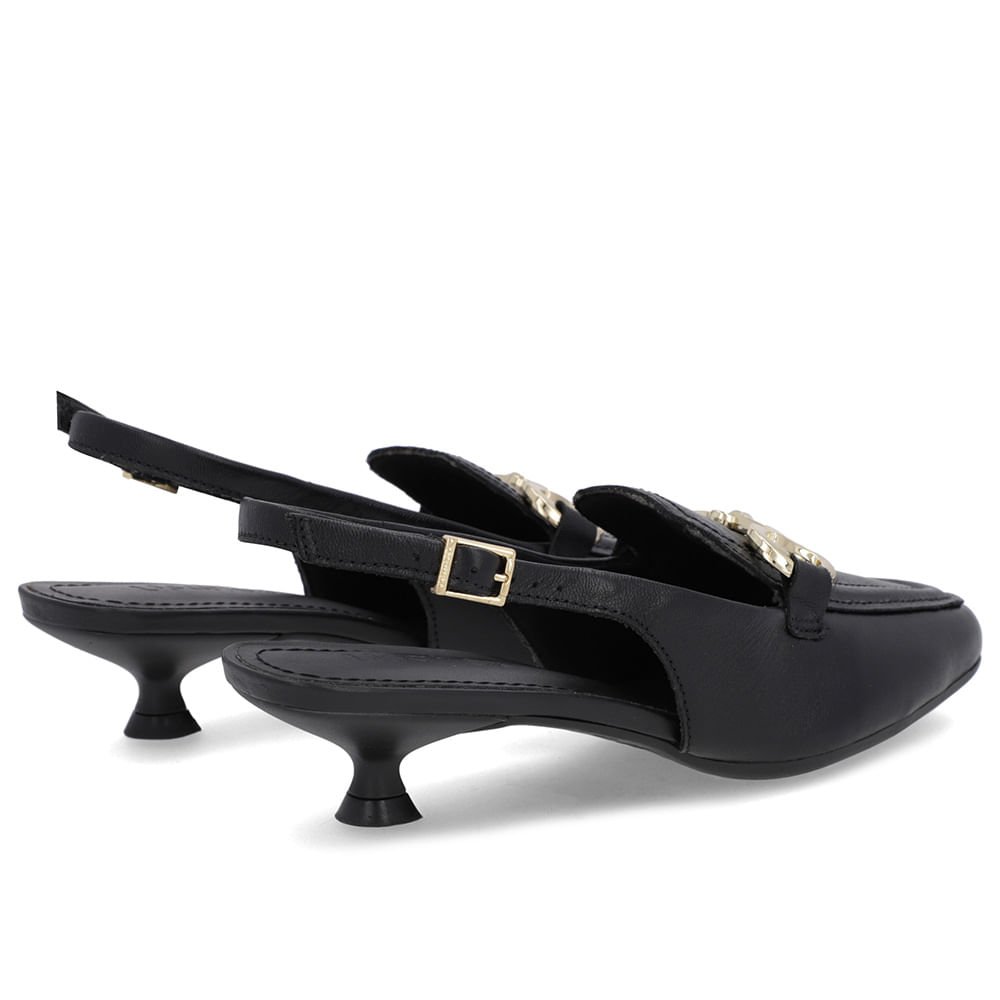 Slingback Preto Tira Calcanhar Couro Bridão Preto 3