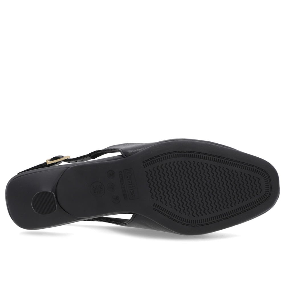 Slingback Preto Tira Calcanhar Couro Bridão Preto 5