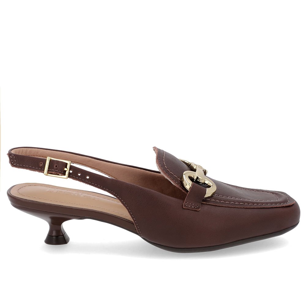 Slingback Marrom Tira Calcanhar Couro Bridão