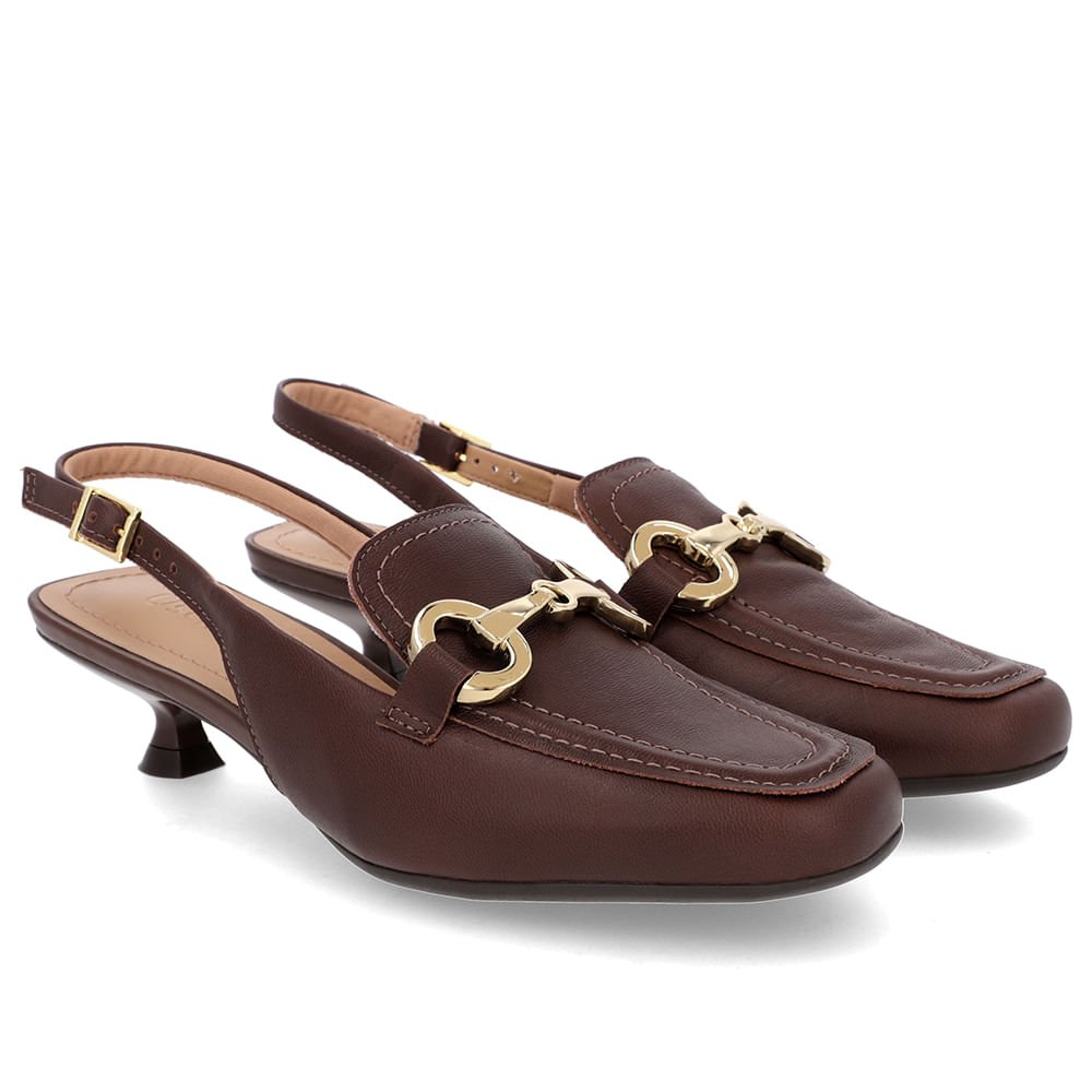 Slingback Marrom Tira Calcanhar Couro Bridão Marrom 2
