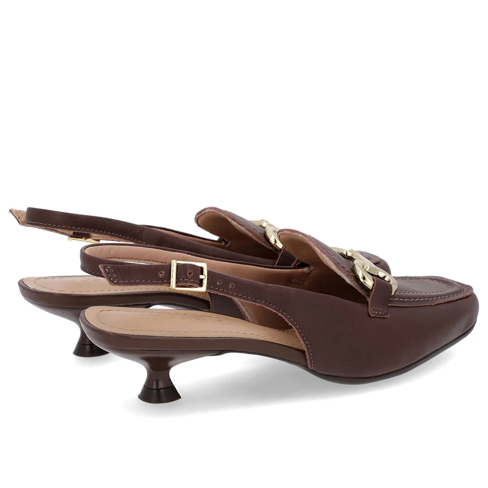 Slingback Marrom Tira Calcanhar Couro Bridão Marrom 3