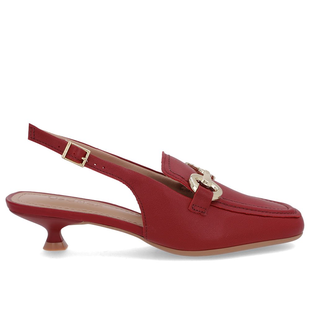 Slingback Vermelho Tira Calcanhar Couro Bridão
