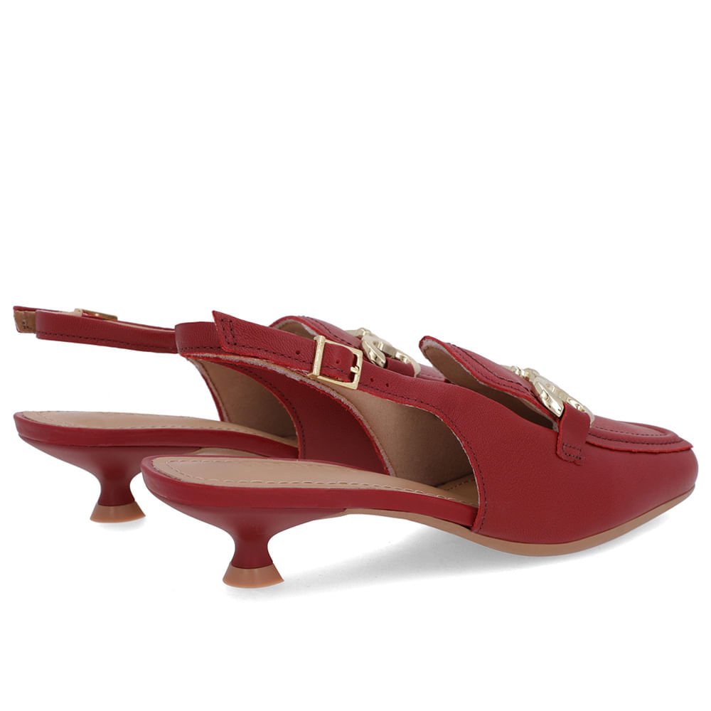 Slingback Vermelho Tira Calcanhar Couro Bridão Vermelho 3