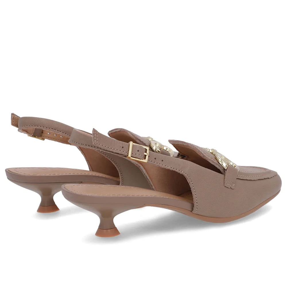 Slingback Marrom Tira Calcanhar Couro Bridão Marrom 3