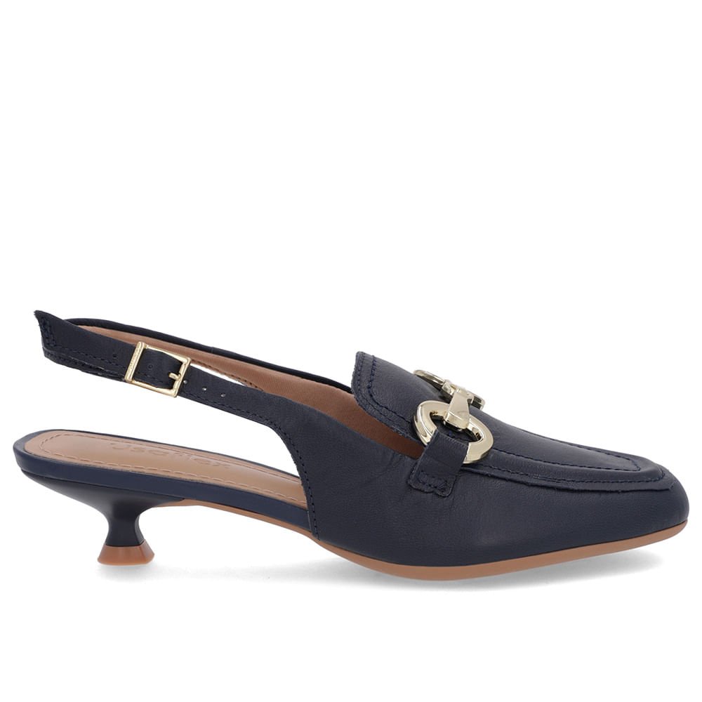 Slingback Azul Tira Calcanhar Couro Bridão
