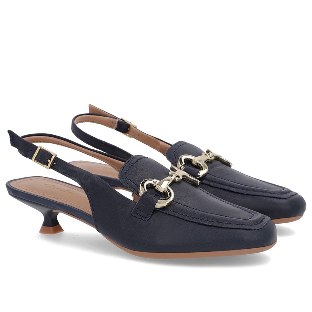 Slingback Azul Tira Calcanhar Couro Bridão Azul 2