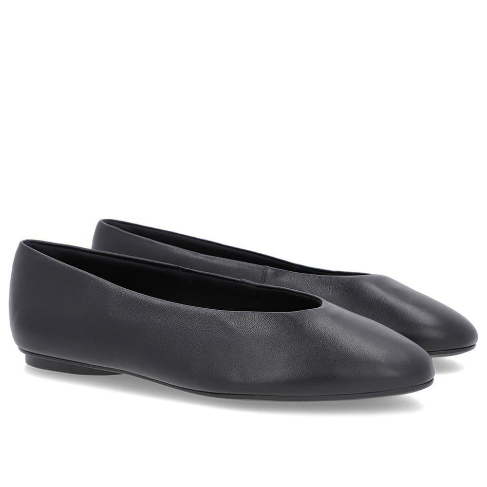 Sapatilha Preta Couro Recorte Redondo Preto 2