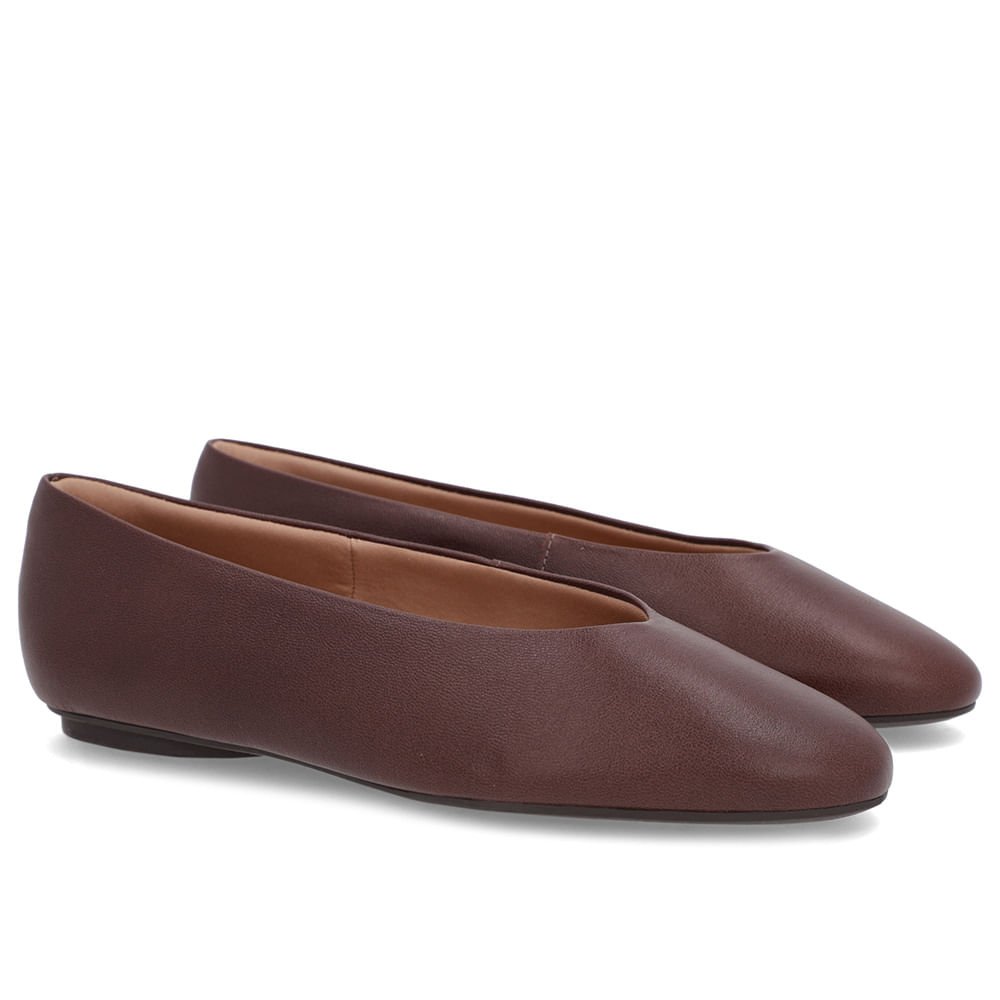 Sapatilha Marrom Couro Recorte Redondo Marrom 2