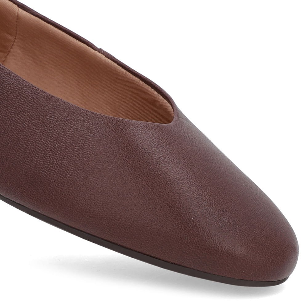 Sapatilha Marrom Couro Recorte Redondo Marrom 4