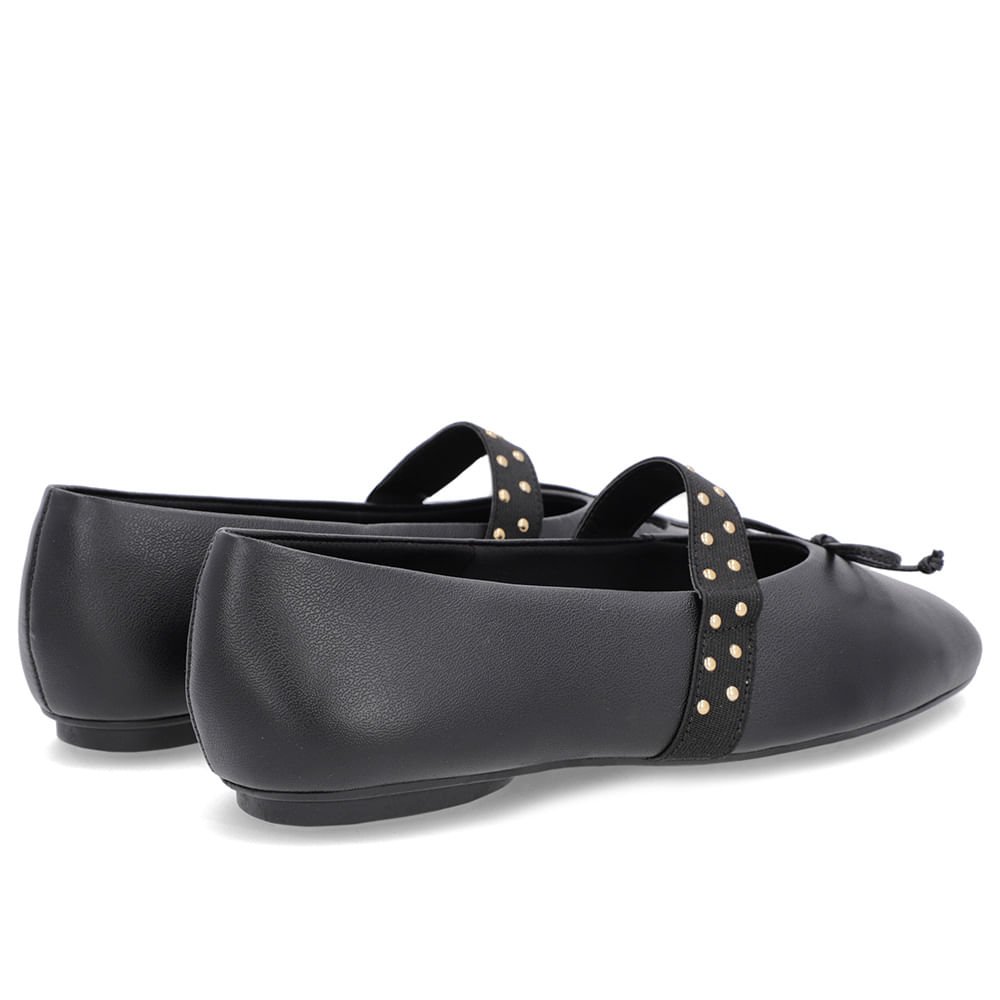 Sapatilha Preta Couro Tira Elástico Rebite Preto 3