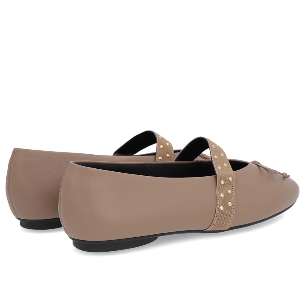 Sapatilha Marrom Couro Tira Elástico Rebite Marrom 3