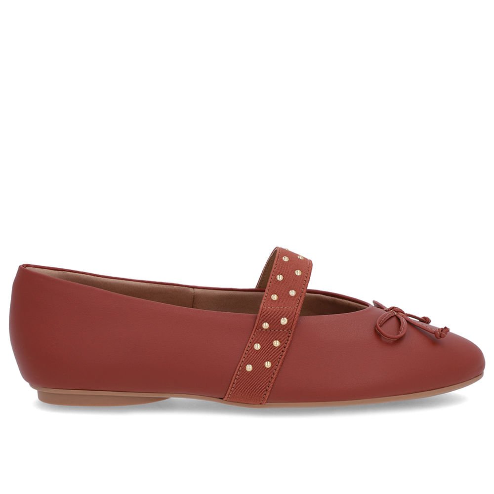 Sapatilha Marrom Couro Tira Elástico Rebite