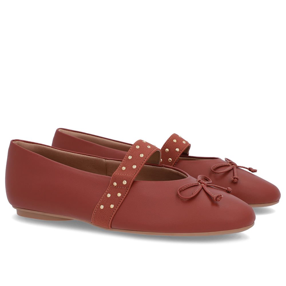 Sapatilha Marrom Couro Tira Elástico Rebite Marrom 2