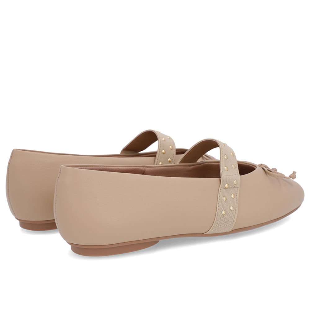 Sapatilha Bege Couro Tira Elástico Rebite Bege 3