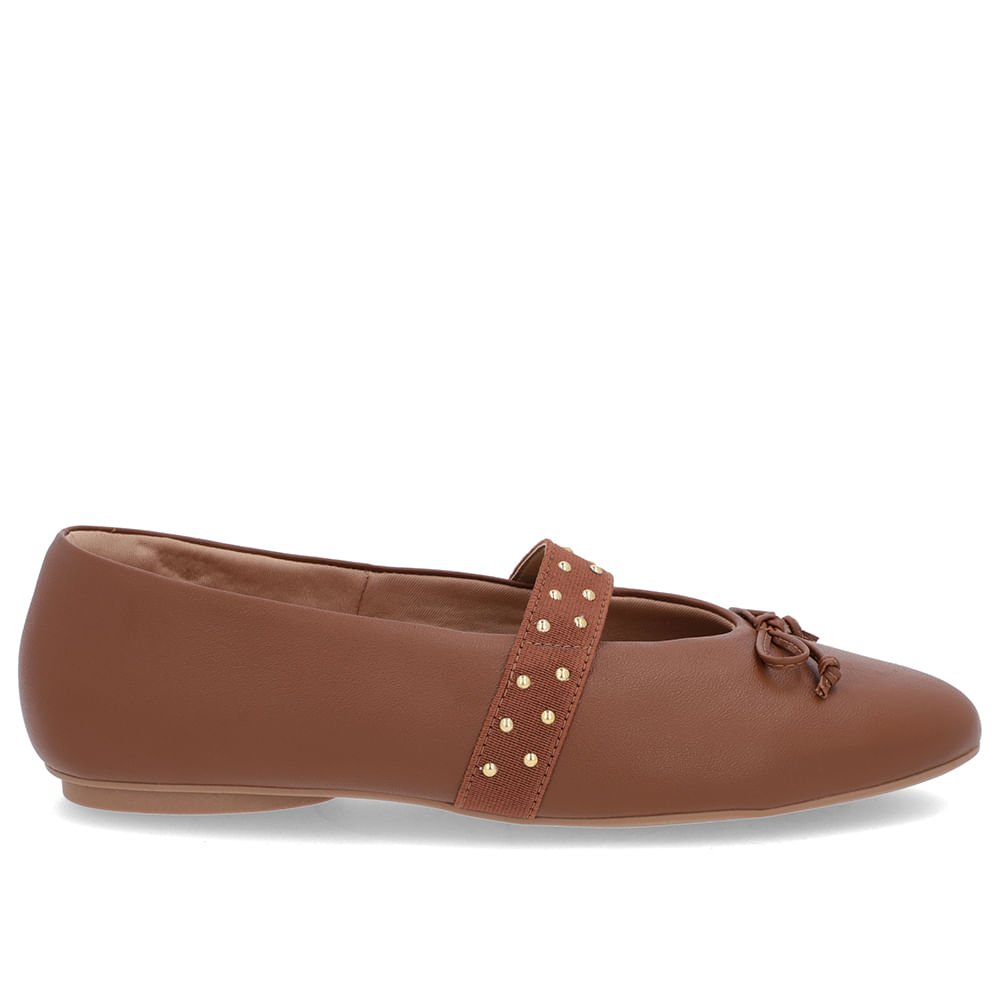 Sapatilha Marrom Couro Tira Elástico Rebite Marrom 1