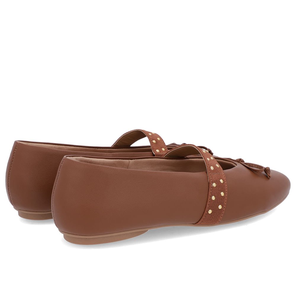 Sapatilha Marrom Couro Tira Elástico Rebite Marrom 3