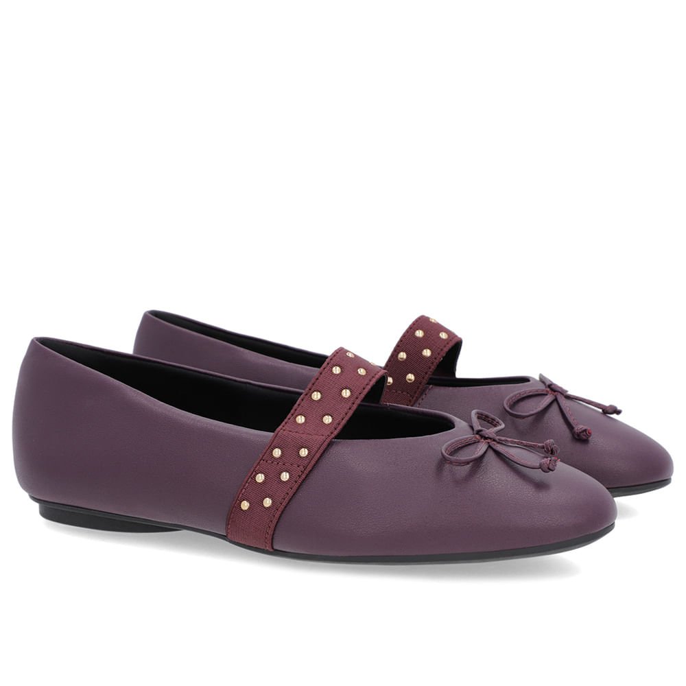Sapatilha Roxa Couro Tira Elástico Rebite Roxo 2