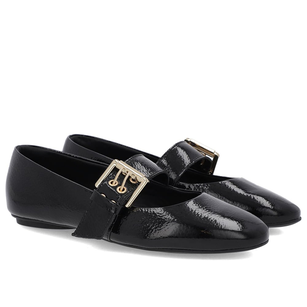 Sapatilha Preta Verniz Tira Fivela Preto 2