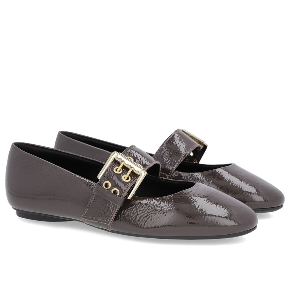 Sapatilha Marrom Verniz Tira Fivela Marrom 2