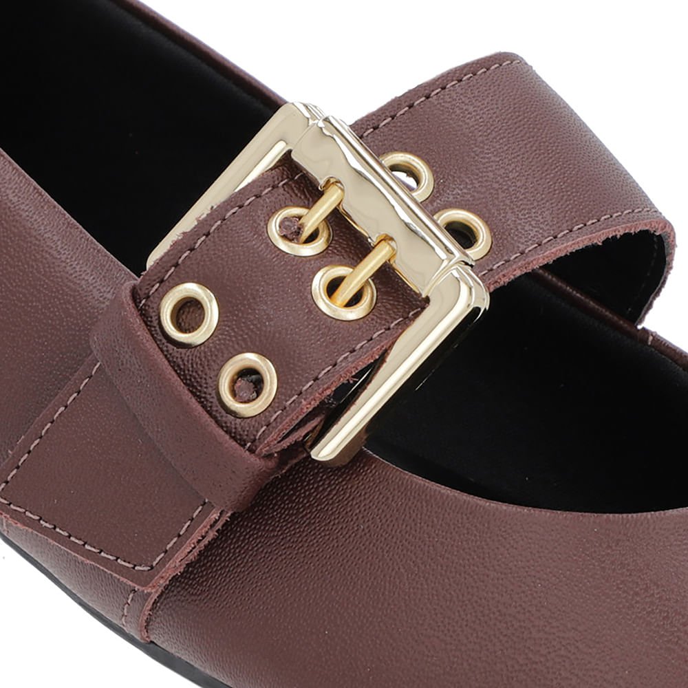 Sapatilha Marrom Couro Tira Fivela Marrom 4