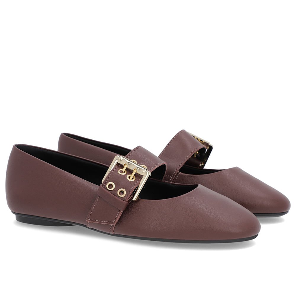 Sapatilha Marrom Couro Tira Fivela Marrom 2