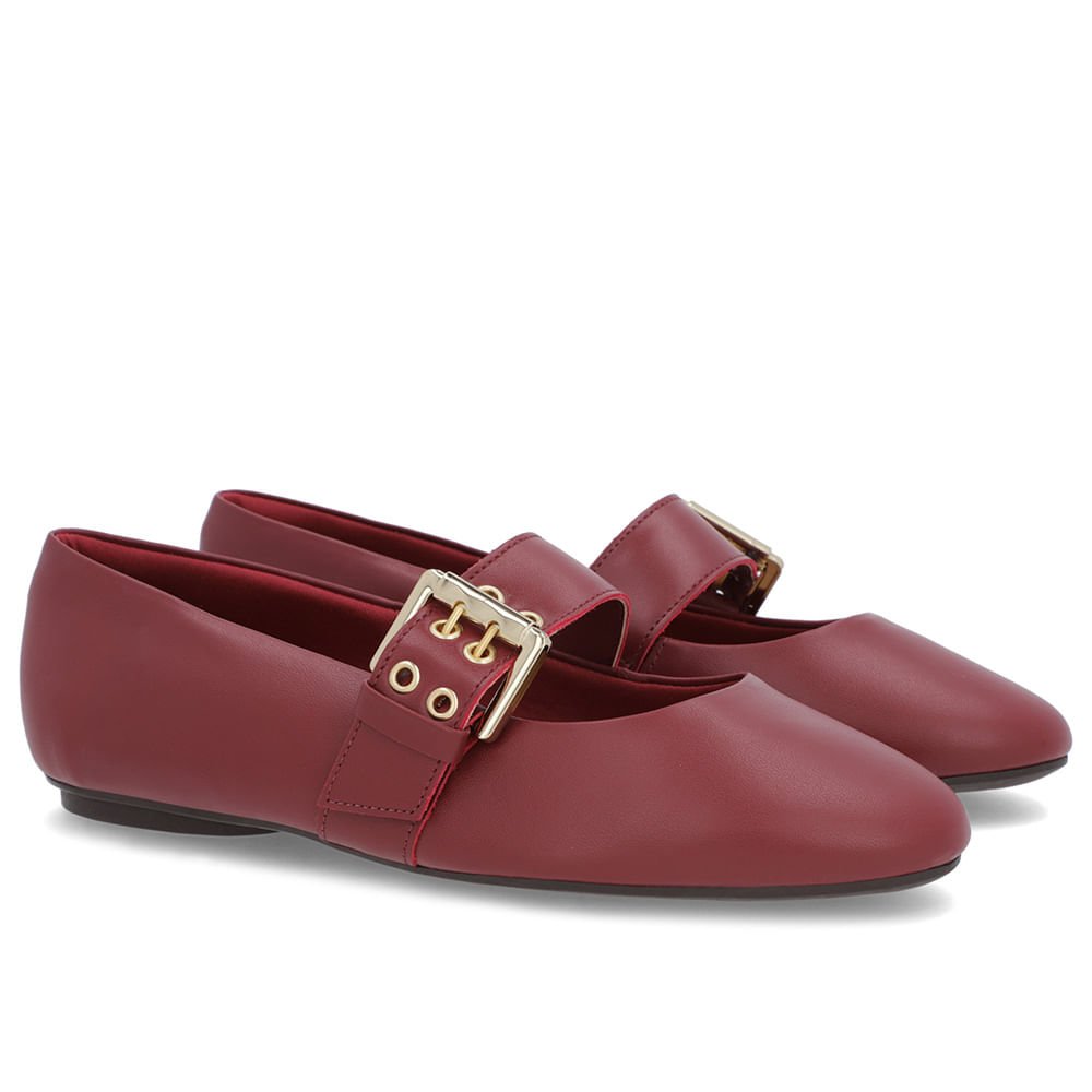 Sapatilha Vermelha Couro Tira Fivela Vermelho 2