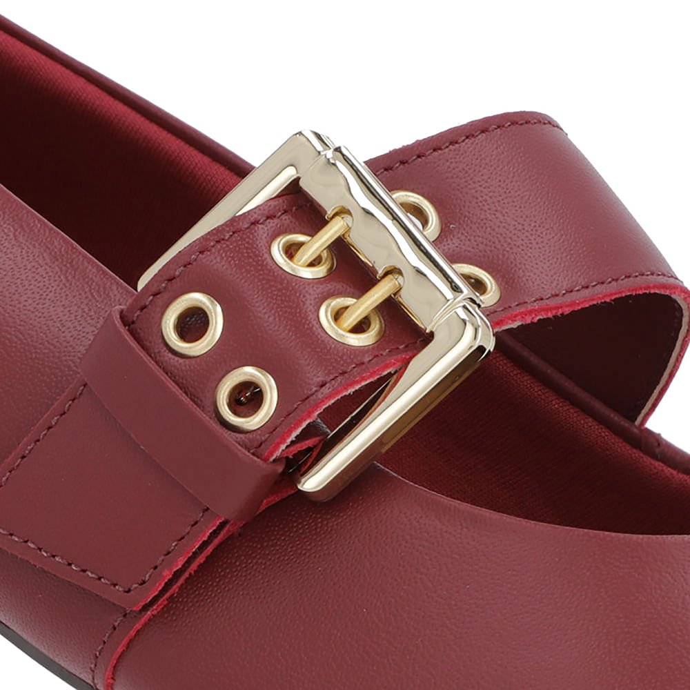 Sapatilha Vermelha Couro Tira Fivela Vermelho 4