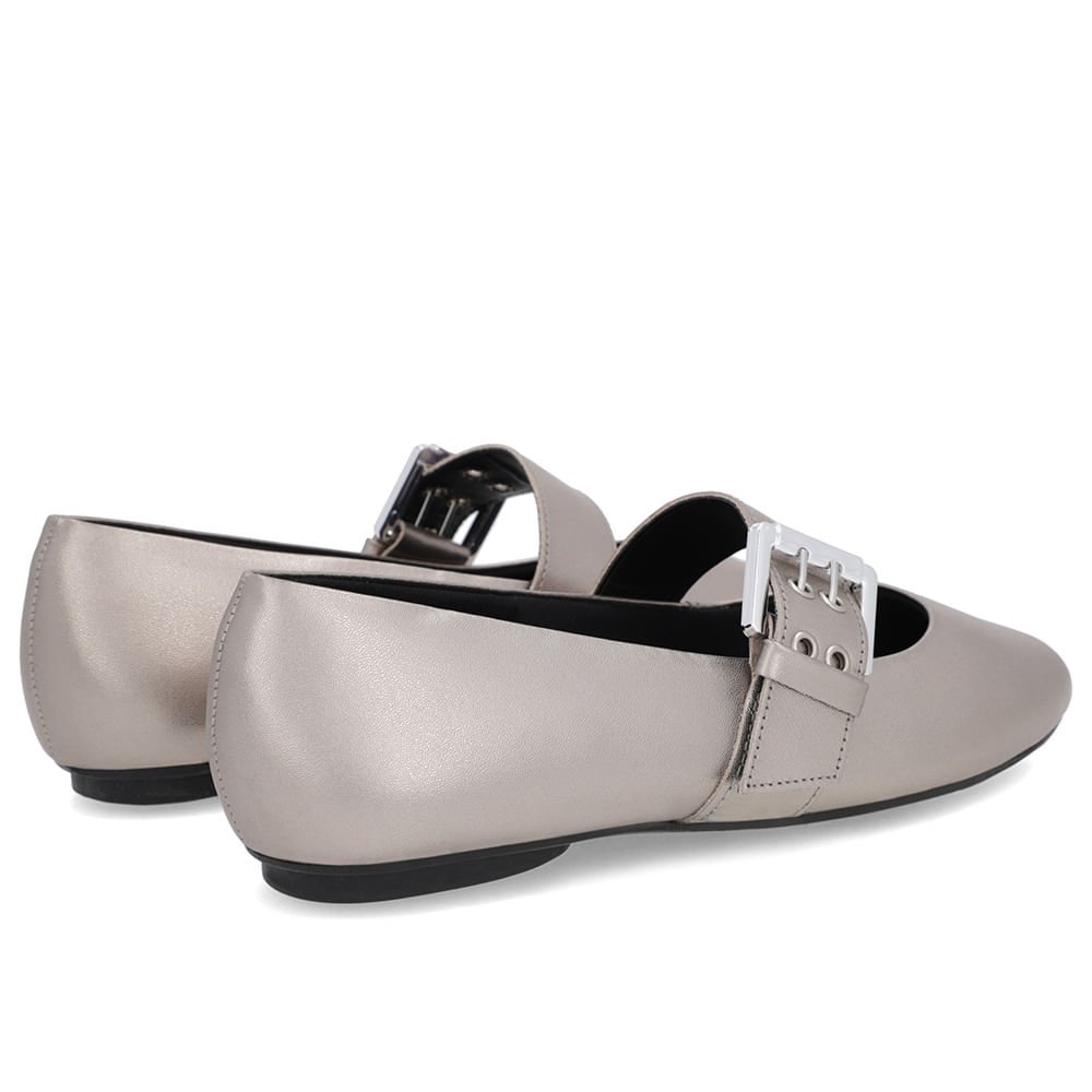 Sapatilha Aço Couro Tira Fivela Cinza 3