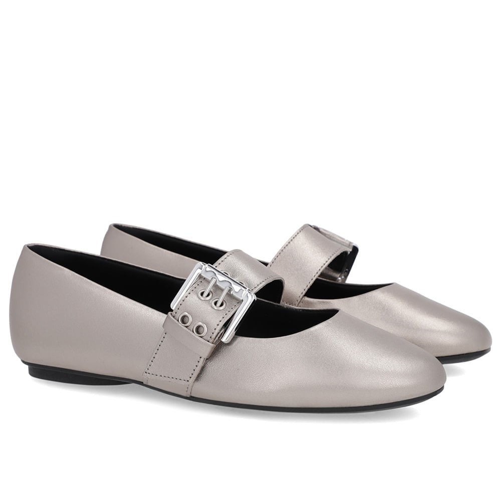 Sapatilha Aço Couro Tira Fivela Cinza 2