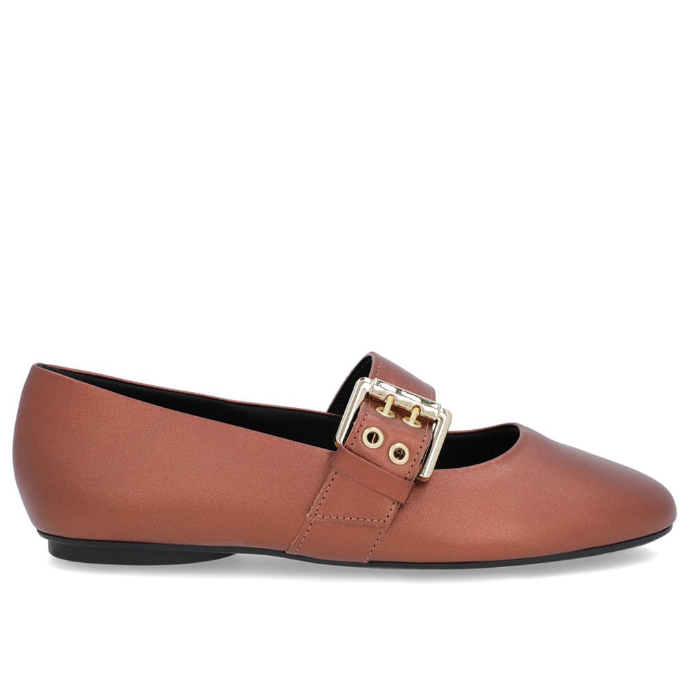 Sapatilha Cobre Couro Tira Fivela