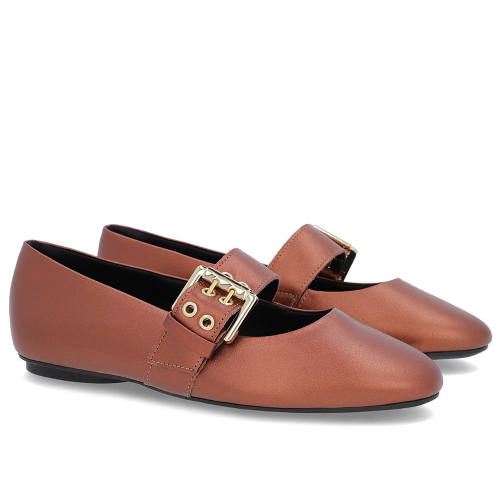 Sapatilha Cobre Couro Tira Fivela Cobre 2