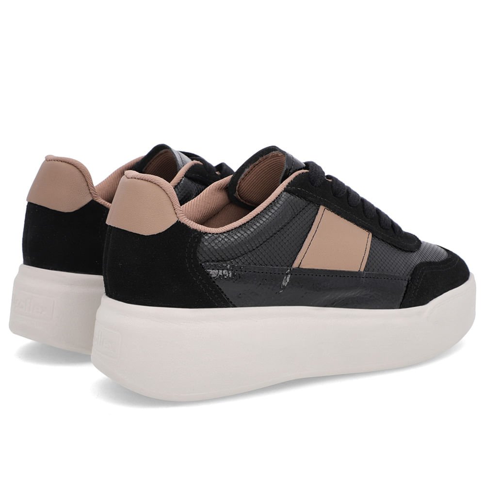 Tênis Preto Couro Sola Alta Detalhe Marrom Preto/Marrom 3