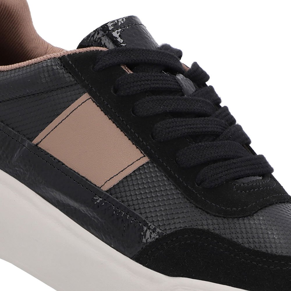 Tênis Preto Couro Sola Alta Detalhe Marrom Preto/Marrom 4