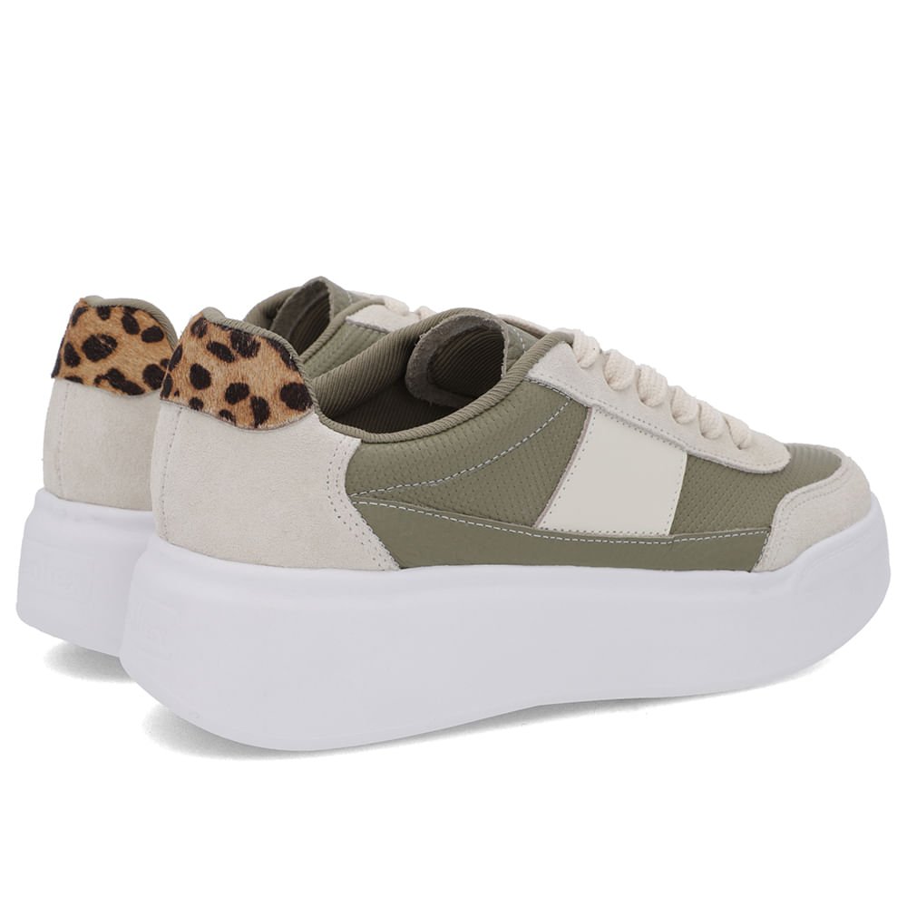 Tênis Verde Couro Sola Alta Detalhe Branco Marfim Branco 3