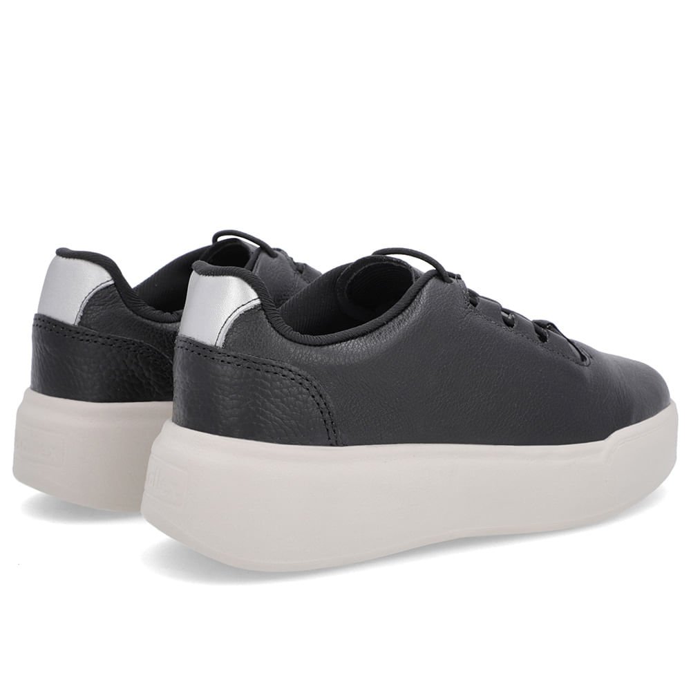 Tênis Preto Couro Sola Alta Cadarço Elástico Preto 3